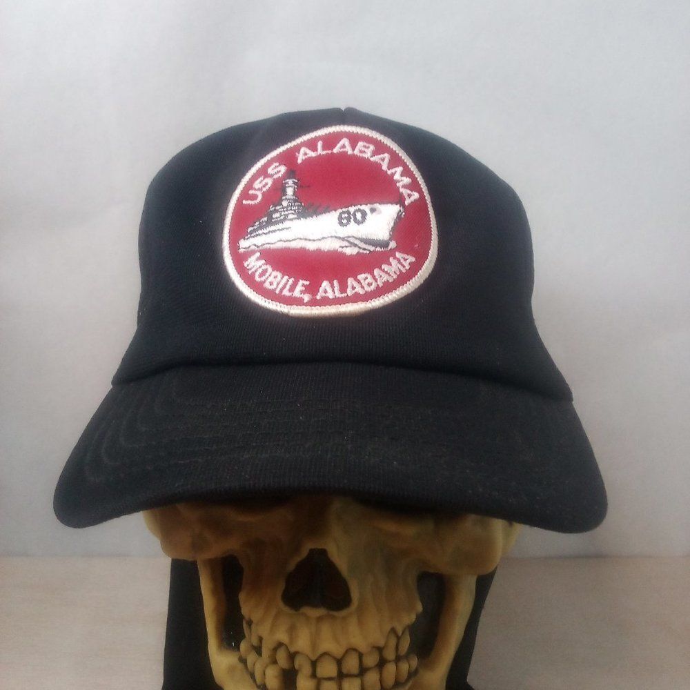 Vintage USS Alabama Navy Battleship Patch Snap Back Trucker Hat